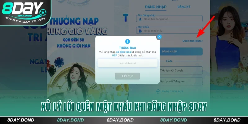 Đăng Nhập 8Day - Hướng Dẫn Truy Cập Nhanh Chỉ Với 3 Bước 10 Chọn quên mật khẩu để lấy lại mật khẩu