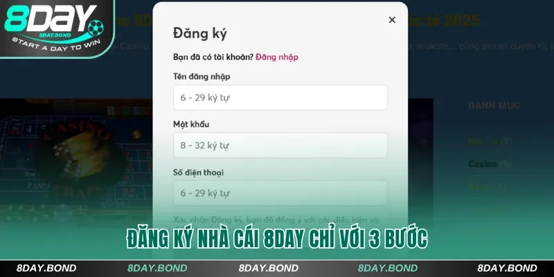 Đăng ký nhà cái 8Day chỉ với 3 bước