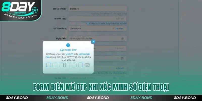 3 Bước Đăng Ký 8Day Thành Công Ngay Trong Lần Đầu Tiên 8 Form điền mã OTP khi xác minh số điện thoại