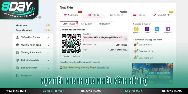 Nạp tiền 8Day nhanh qua nhiều kênh hỗ trợ
