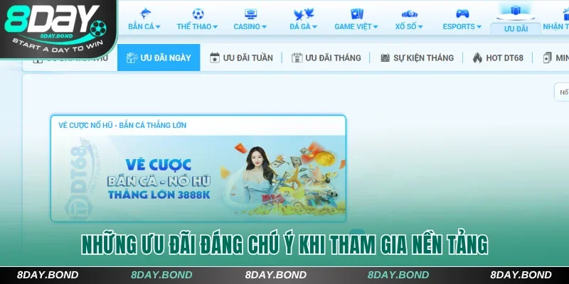 Săn Nổ Hũ 8Day Khủng - Đổi Đời Nhanh Chỉ Với 1 Vòng Quay 10 Những ưu đãi đáng chú ý khi tham gia nền tảng